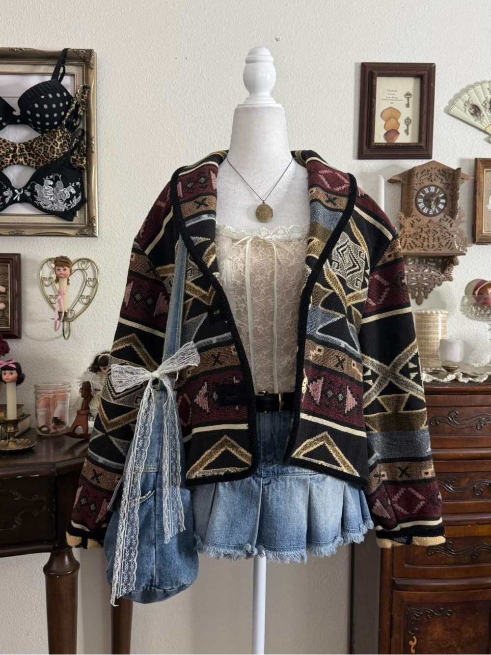 90’s western boho tapestry graphic cozy jacket - Picture 1 of 5